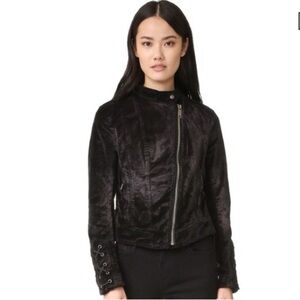 Free People Lacey Black Velvet Moto Velvet Biker Jacket